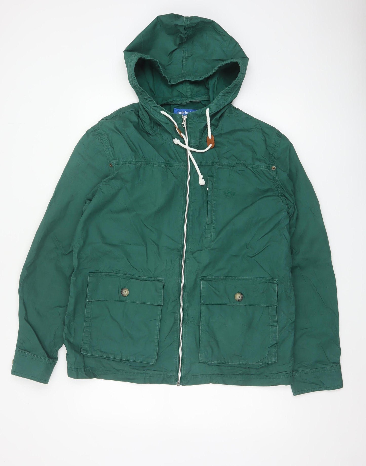 adidas Mens Green M Hooded Full Zip Cotton Utility Jacket