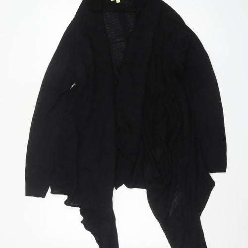 Monsoon Women Black L Open Waterfall Merino Wool Blend Cardigan