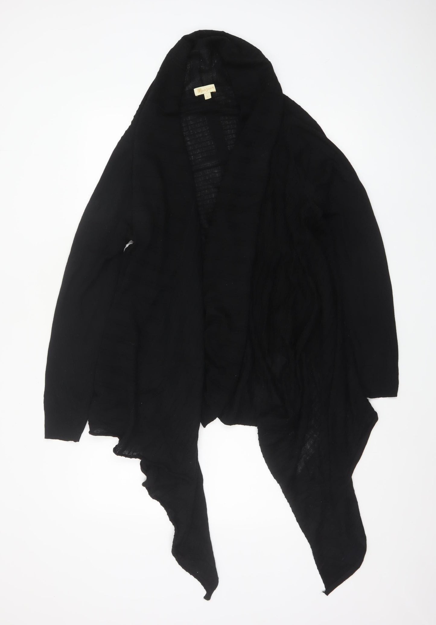 Monsoon Women Black L Open Waterfall Merino Wool Blend Cardigan