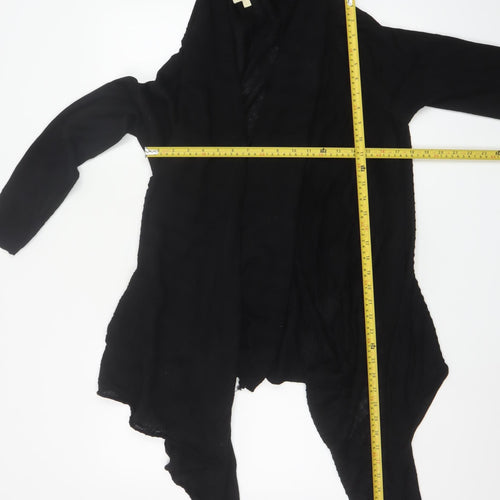 Monsoon Women Black L Open Waterfall Merino Wool Blend Cardigan