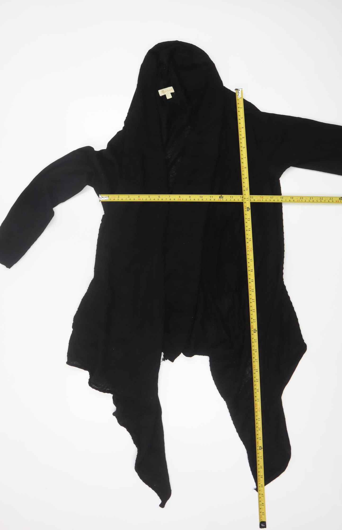 Monsoon Women Black L Open Waterfall Merino Wool Blend Cardigan