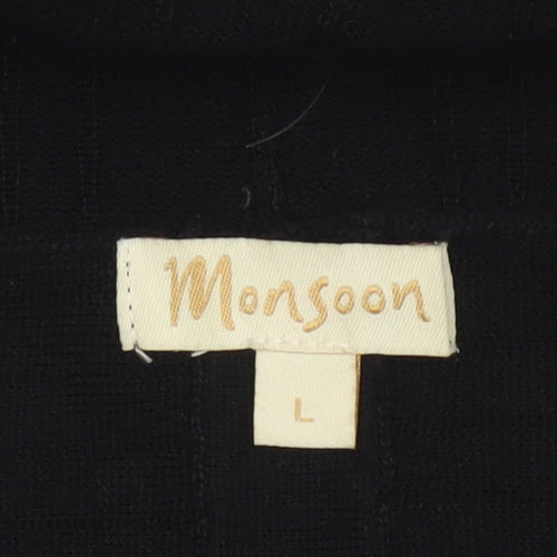 Monsoon Women Black L Open Waterfall Merino Wool Blend Cardigan
