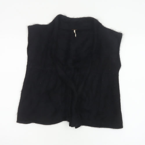 Free People Women Black Angora Knit Open Cowl Neck Vest Size L