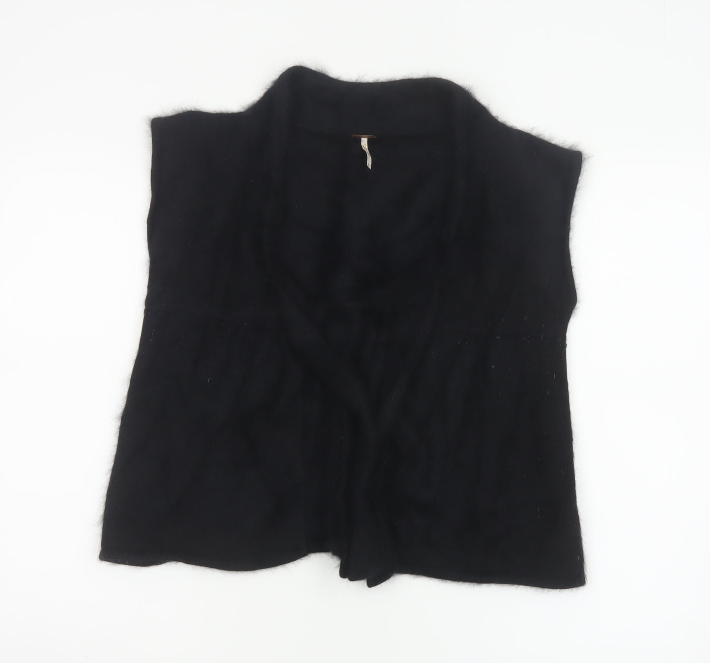 Free People Women Black Angora Knit Open Cowl Neck Vest Size L