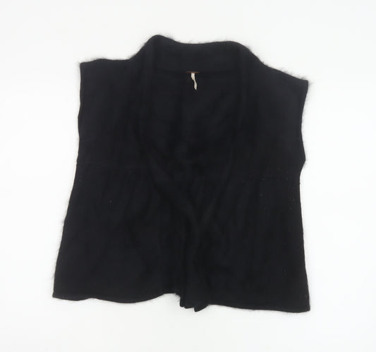 Free People Women Black Angora Knit Open Cowl Neck Vest Size L