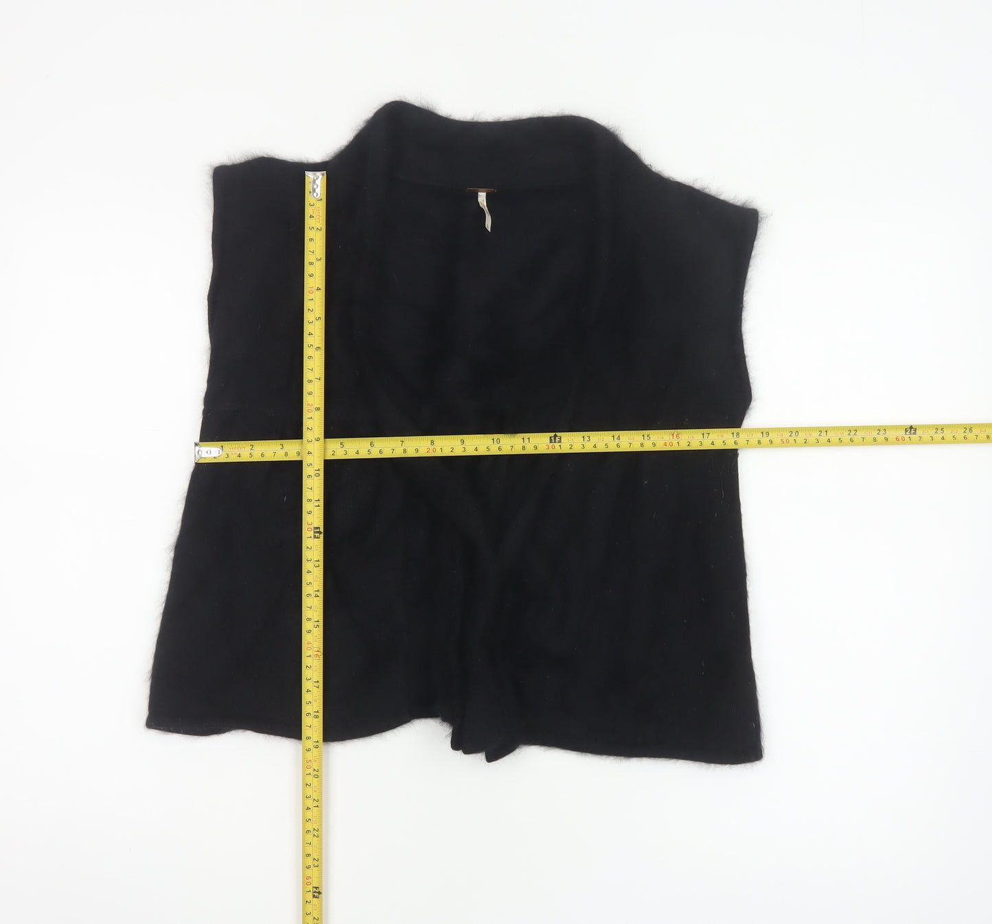 Free People Women Black Angora Knit Open Cowl Neck Vest Size L