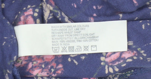 FatFace Women Blue Floral Size 12 Fit & Flare V-Neck Crochet Dress
