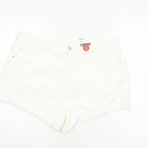 Marks & Spencer Women White UK 20 Mom High Rise Denim Shorts