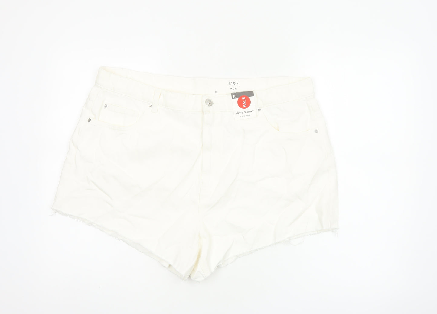Marks & Spencer Women White UK 20 Mom High Rise Denim Shorts