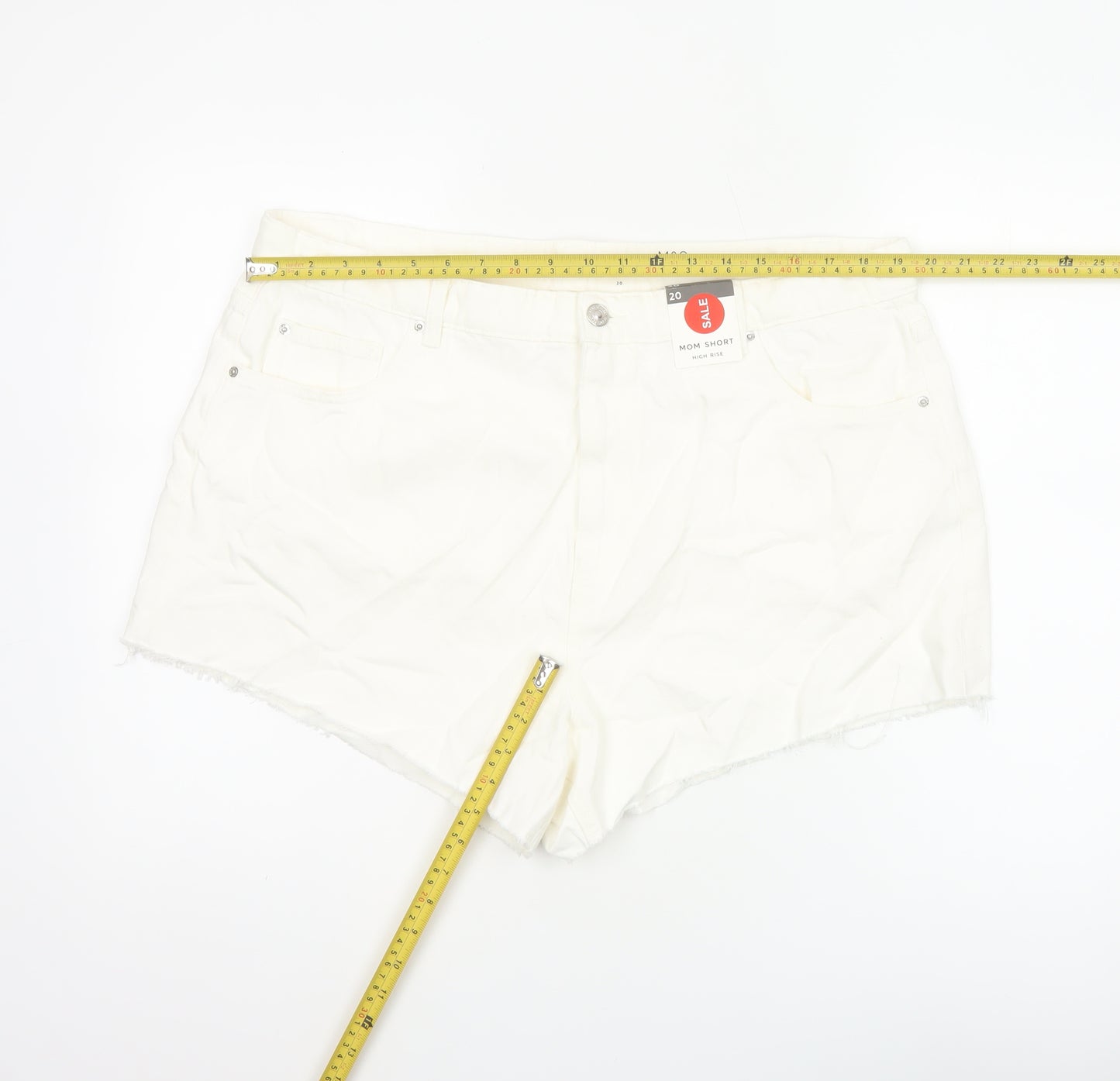 Marks & Spencer Women White UK 20 Mom High Rise Denim Shorts