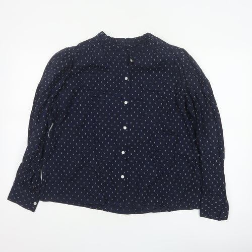 Marks and Spencer Women Blue UK 12 Ruffle Geometric Button-Up Blouse