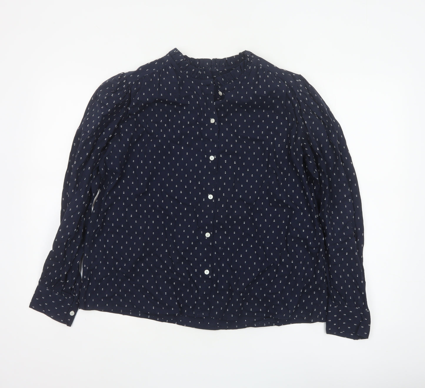 Marks and Spencer Women Blue UK 12 Ruffle Geometric Button-Up Blouse