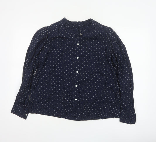 Marks and Spencer Women Blue UK 12 Ruffle Geometric Button-Up Blouse