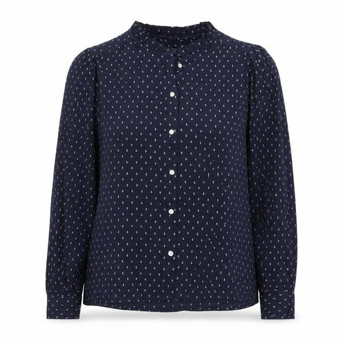 Marks and Spencer Women Blue UK 12 Ruffle Geometric Button-Up Blouse