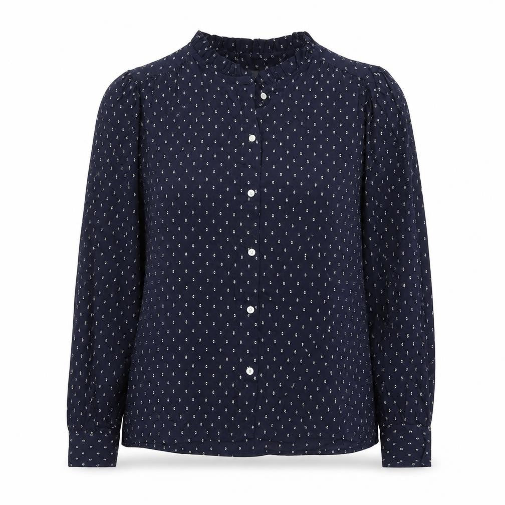 Marks and Spencer Women Blue UK 12 Ruffle Geometric Button-Up Blouse