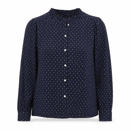Marks and Spencer Women Blue UK 12 Ruffle Geometric Button-Up Blouse