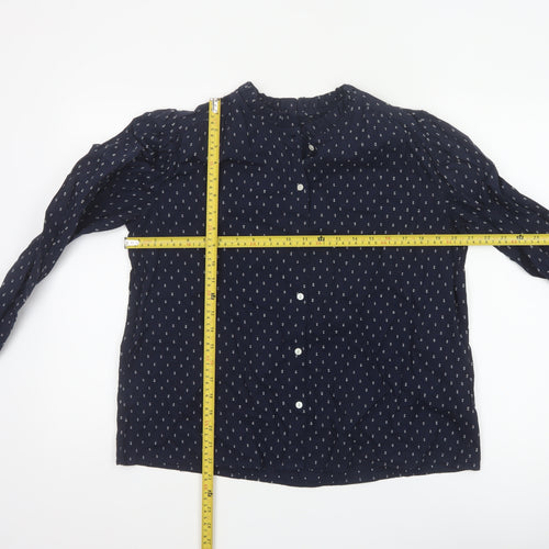 Marks and Spencer Women Blue UK 12 Ruffle Geometric Button-Up Blouse