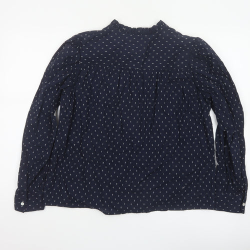 Marks and Spencer Women Blue UK 12 Ruffle Geometric Button-Up Blouse