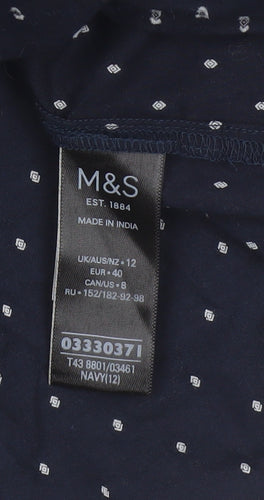 Marks and Spencer Women Blue UK 12 Ruffle Geometric Button-Up Blouse