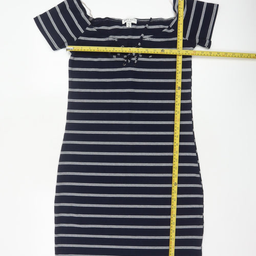 Brave Soul Women Navy Stripe UK 14 Bodycon Off Shoulder Knit Dress