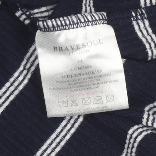 Brave Soul Women Navy Stripe UK 14 Bodycon Off Shoulder Knit Dress