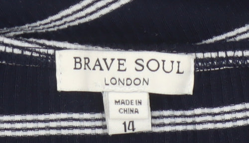 Brave Soul Women Navy Stripe UK 14 Bodycon Off Shoulder Knit Dress