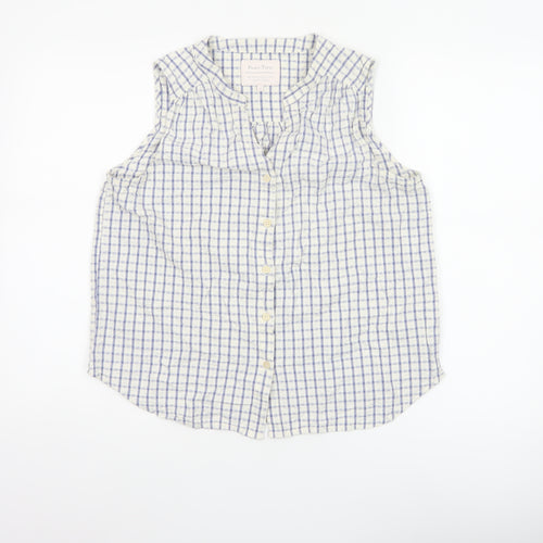Part Two Women Blue White Check Cotton Sleeveless Button-Up Blouse UK 10