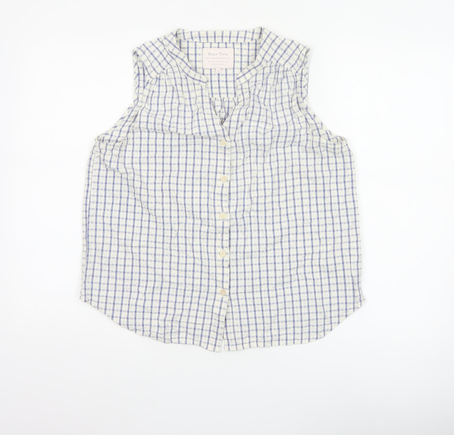 Part Two Women Blue White Check Cotton Sleeveless Button-Up Blouse UK 10