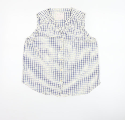 Part Two Women Blue White Check Cotton Sleeveless Button-Up Blouse UK 10