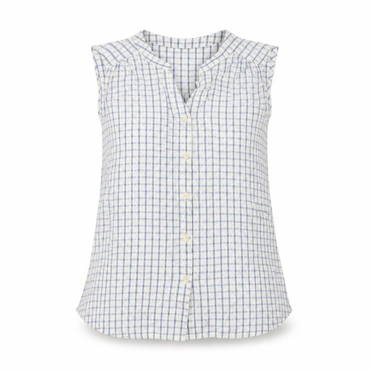 Part Two Women Blue White Check Cotton Sleeveless Button-Up Blouse UK 10
