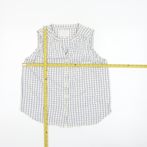 Part Two Women Blue White Check Cotton Sleeveless Button-Up Blouse UK 10