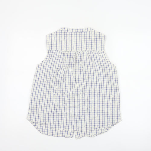Part Two Women Blue White Check Cotton Sleeveless Button-Up Blouse UK 10