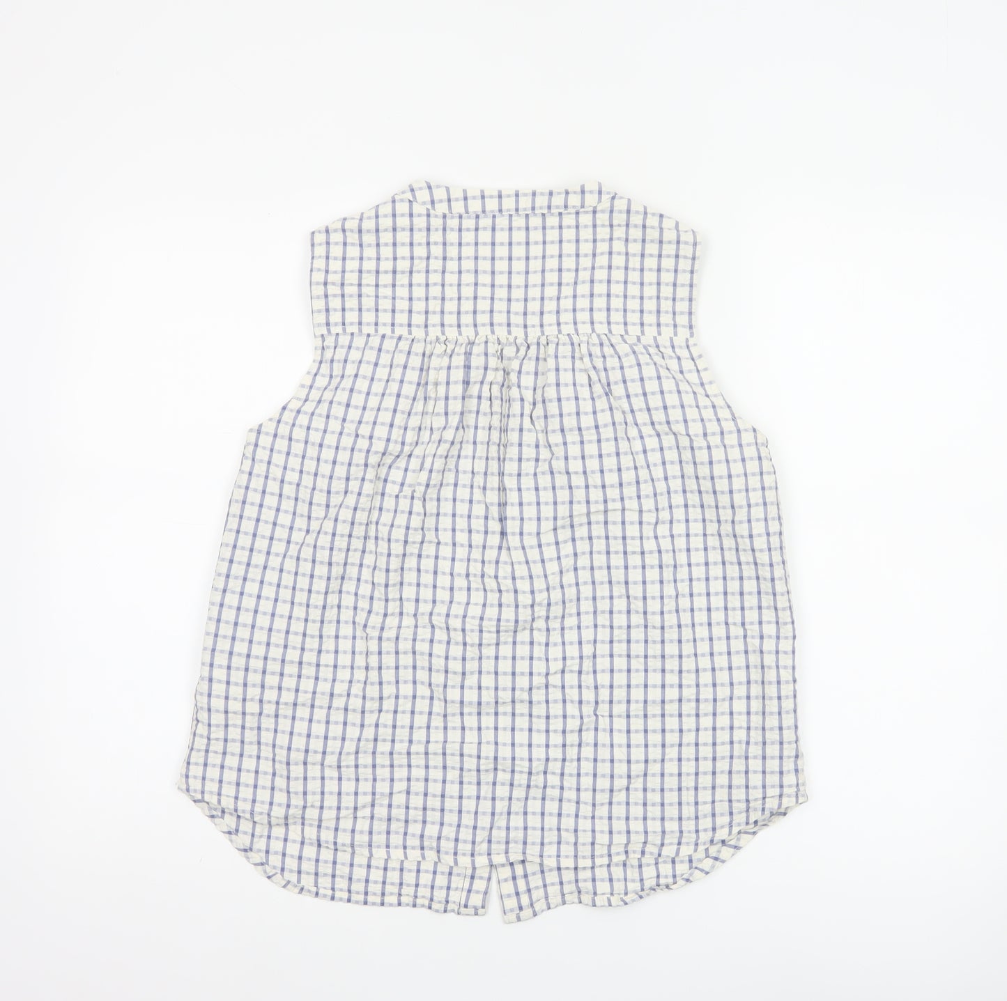 Part Two Women Blue White Check Cotton Sleeveless Button-Up Blouse UK 10