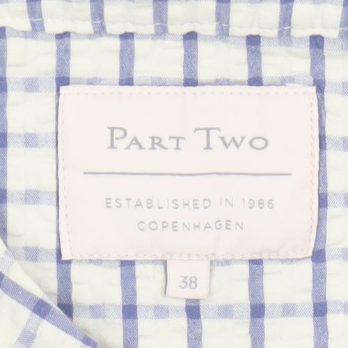 Part Two Women Blue White Check Cotton Sleeveless Button-Up Blouse UK 10