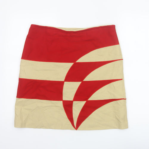 Topshop Women Red Beige Geometric Pencil Mini Skirt UK 14