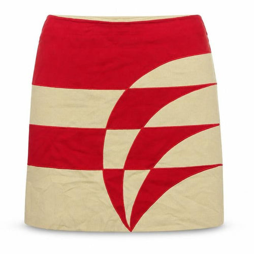 Topshop Women Red Beige Geometric Pencil Mini Skirt UK 14