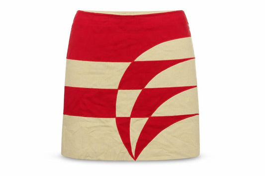 Topshop Women Red Beige Geometric Pencil Mini Skirt UK 14