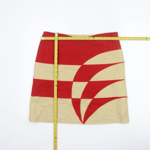 Topshop Women Red Beige Geometric Pencil Mini Skirt UK 14