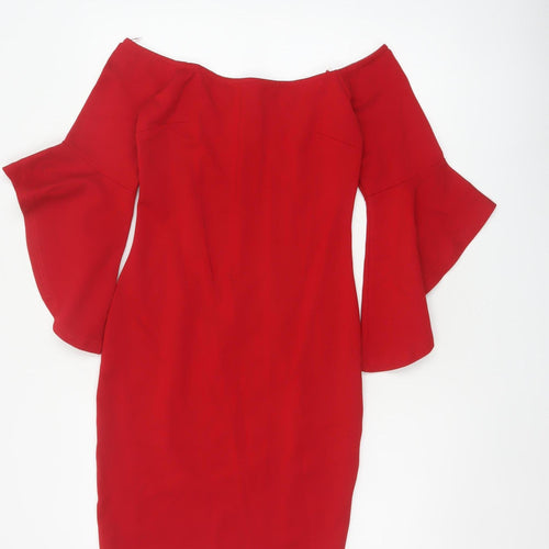 Here Comes Sun Women Red UK 8 Bodycon Off Shoulder Flared Sleeve Dress