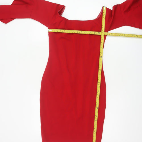 Here Comes Sun Women Red UK 8 Bodycon Off Shoulder Flared Sleeve Dress