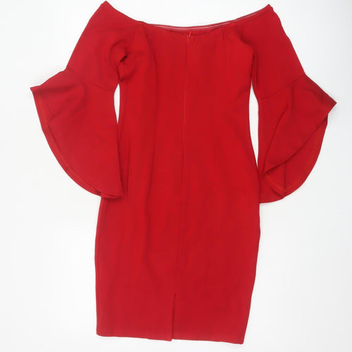 Here Comes Sun Women Red UK 8 Bodycon Off Shoulder Flared Sleeve Dress