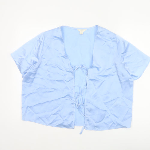 Marks & Spencer Women Blue Size 16 Satin Kimono Tie Nightwear Robe
