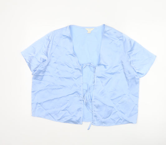 Marks & Spencer Women Blue Size 16 Satin Kimono Tie Nightwear Robe
