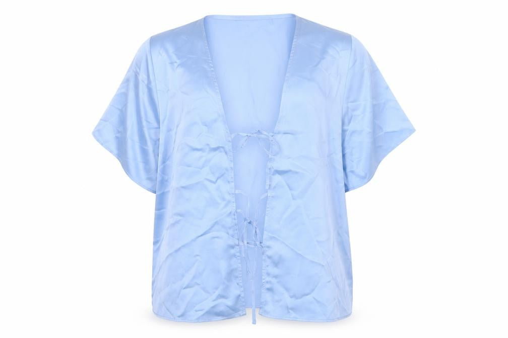 Marks & Spencer Women Blue Size 16 Satin Kimono Tie Nightwear Robe