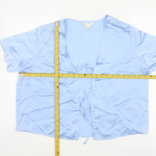 Marks & Spencer Women Blue Size 16 Satin Kimono Tie Nightwear Robe
