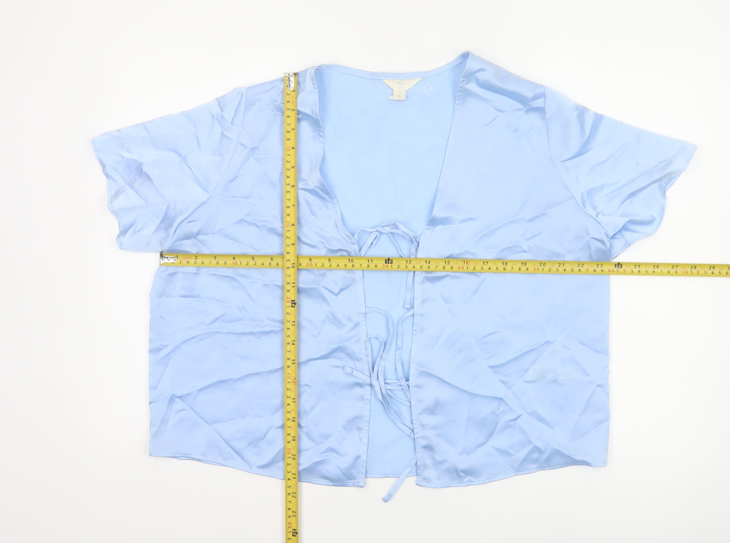 Marks & Spencer Women Blue Size 16 Satin Kimono Tie Nightwear Robe