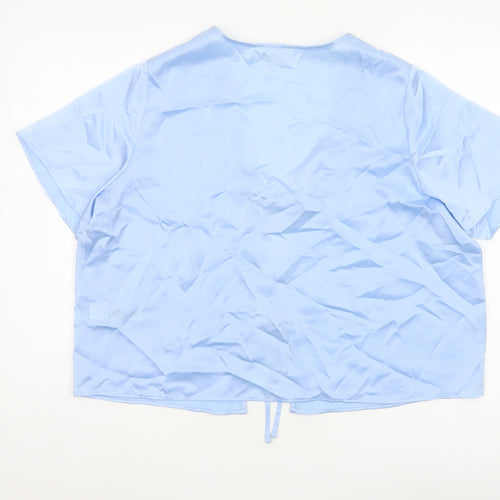 Marks & Spencer Women Blue Size 16 Satin Kimono Tie Nightwear Robe