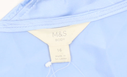 Marks & Spencer Women Blue Size 16 Satin Kimono Tie Nightwear Robe