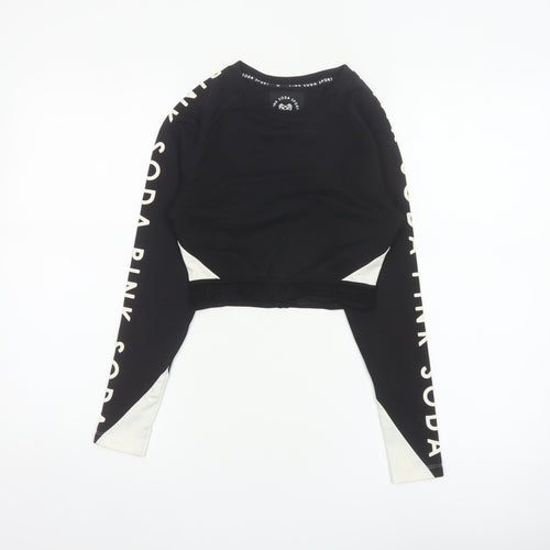 Pink Soda Sport Women Black UK 6 Cropped Logo Long Sleeve Jersey Top