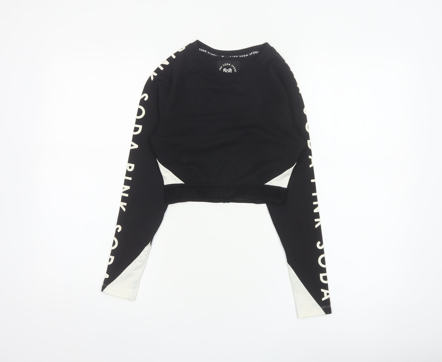 Pink Soda Sport Women Black UK 6 Cropped Logo Long Sleeve Jersey Top